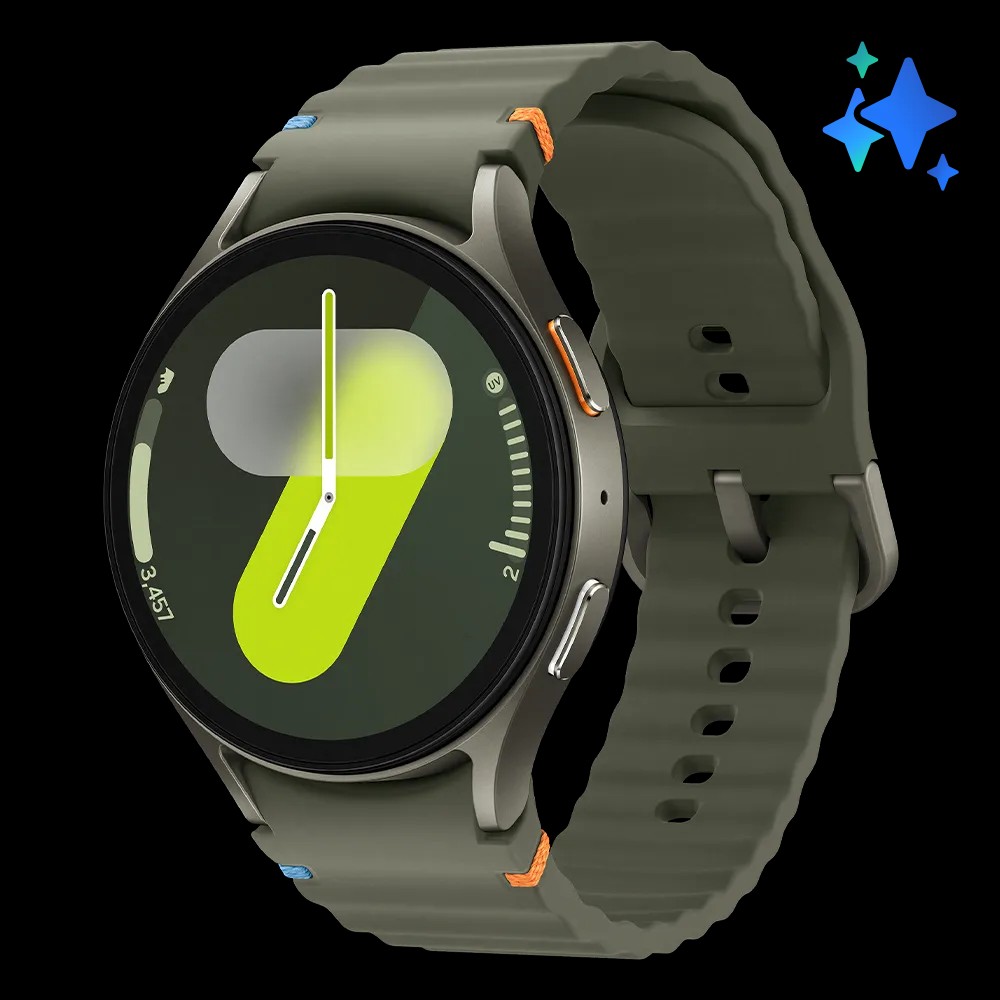 Samsung Galaxy Watch7 case colour Khaki Green band colour Green 44mm angled front