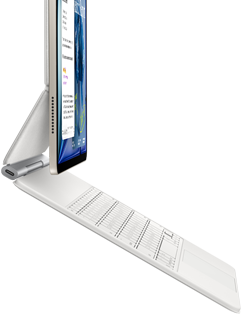 iPad Air, Starlight colour, attached to Magic Keyboard, white colour, side exterior